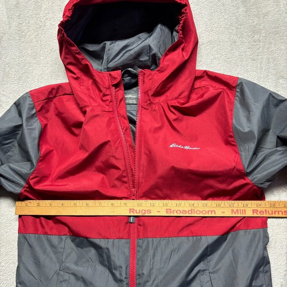 Eddie Bauer Jacket‎ Boys L 14/16 Windbreaker Full Zip Hooded Youth Kids Red Gray